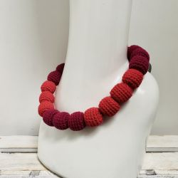 Czerwone korale szydełkowe naszyjnik handmade