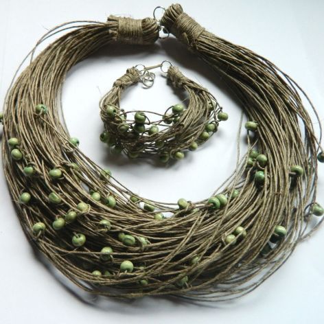 Len i koraliki, ekologiczny zestaw biżuterii