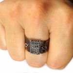 Miedź i srebro sygnet regulowany unisex - Miedziany oksydowany pierścionek, sygnet, ręcznie wykonany, prezent dla niej prezent dla niego, prezent biżuteria autorska, unisex