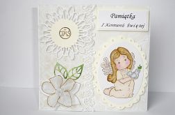 Pamiątka I Komunii Świętej z gołąbkiem i aniołkiem