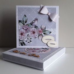 Kartka ślubna szaro-różowa w pudełku