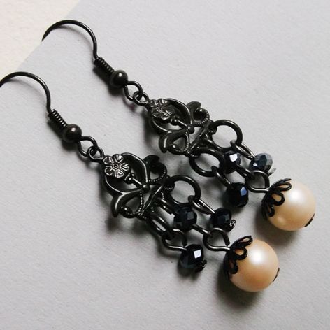 ♥ Czarne kolczyki z perłą ♥