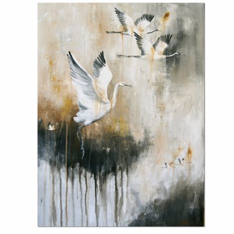 Żurawie 18 ptaki obraz do salonu malowany na płótnie