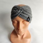 Opaska ręcznie robiona na drutach, szara. - opaska szara