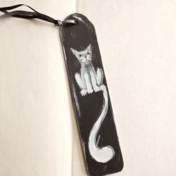 Zakładki drewniane, malowane - Koty w czerni