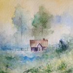 Pejzaż-akwarela formatu 20/20 cm  - 