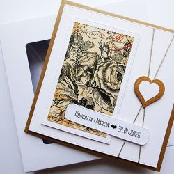 Kartka ślubna boho na ślub z różami vintage