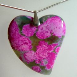 Zielono-różowe serce z agatu,wisior,srebro