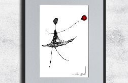 Autorska grafika z ramą - nr 85 - czerwony balonik