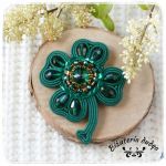 Broszka Czterolistna koniczynka sutasz zielona - Soutache