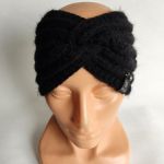 Opaska ręcznie robiona na drutach, czarna. - opaska czarna