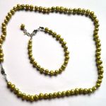 Pistacjowe, zielone perły naturalne, naszyjnik, bransoletka, komplet - 
