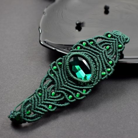 Duża bransoletka z kryształem - ciemna zieleń