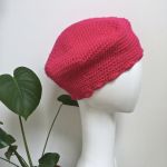Beret czapka amarantowy dziergany szydełko - beret czapka