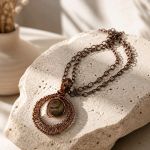 Miedziany naszyjnik z jaspisem wire wrapping - Naszyjnik czysta miedź jaspis