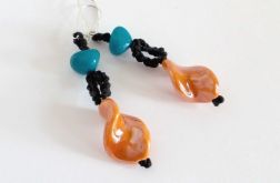 Wiszące kolczyki ceramiczne - pomarańczowy z turkusem