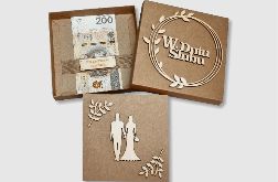 Kartka ślubna, drewno, kraft, pudełko WMP1