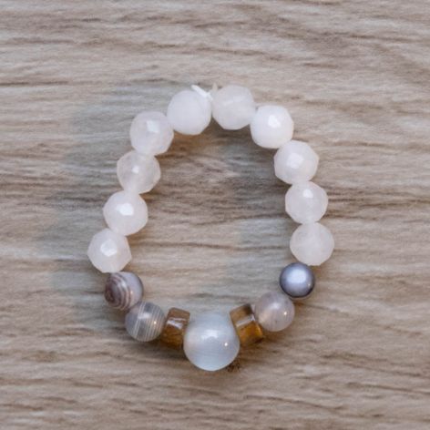 pierścionek  kamień naturalny białobrązowy