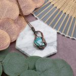 Miedziany wisiorek wire wrapping z turkusem #536 - 