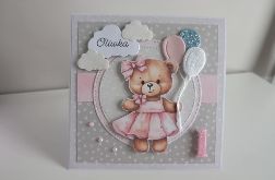 Kartka na roczek urodziny z misiem personalizacja