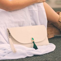 Torebka kopertówka handmade beżowa szmaragd