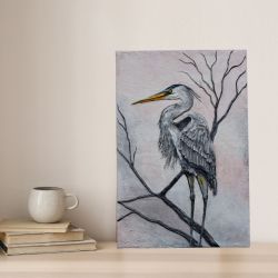 Obraz strukturalny „Czapla siwa” - płaskorzeźba na płótnie