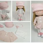 Lalka z ubrankami,  w różowym kapeluszu - lalka z torebką
