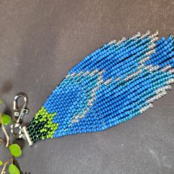 Niebieski kwiat - brelok z frędzli zawieszka chwost do kluczy torebki plecaka