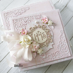 Pamiątka Komunii Św.- pudrowy róż