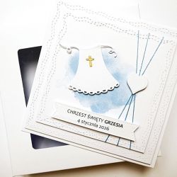 Kartka na Chrzest z szatką niebieska handmade