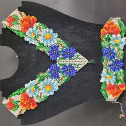 Komplet bużuterii autorskiej naszyjnik i bransoletka koralikowe "Barwy Lata" 