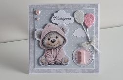 Kartka na roczek urodziny miś z balonikami