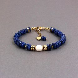 Bransoletka z lapis lazuli z perłą.