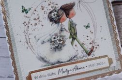 Kartka ślubna z idącą parą młodą, personalizacja