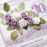 Kartka ROCZNICA ŚLUBU fioletowo-biała - Kartka na rocznicę ślubu z fioletowo-białymi różami