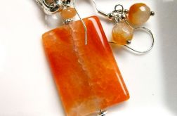 Pomarańczowy agat pajęczy, wisiorek i kolczyki, zestaw biżuterii