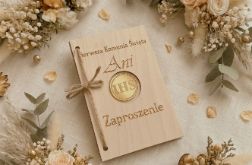 Zaproszenie na Pierwszą Komunię Świętą drewniane z kopertą