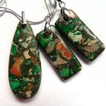 Zielono-brązowy jaspis cesarski, zestaw biżuterii w srebrnej oprawie - 