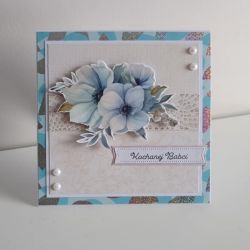 Kartka na Dzień Babci niebeskie kwiaty