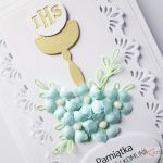 Kartka PAMIĄTKA I KOMUNII z kielichem #16 - Biało-niebieska kartka komunijna z kielichem