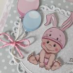 Kartka na Narodziny, Roczek Urodziny różowy króliczek - 