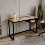 Biurko loft stolik dąb stal drewno 120 x 50 czarny - 
