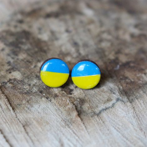 Dla UKRAINY! Drewniane kolczyki z flagą Ukrainy - mini