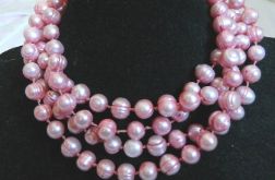 Jasnoróżowe perły naturalne, długi sznur pereł, naszyjnik z perłami