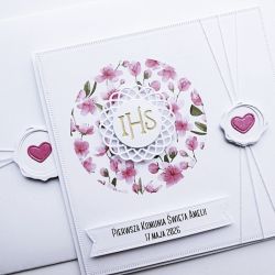 Kartka komunijna minimalistyczna róż handmade