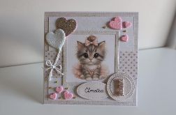 Personalizowana kartka na Roczek urodziny z kotkiem