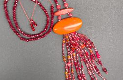 Naszyjnik Długi Sznur Czerwonych Korali Z Frędzlami