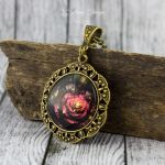 Komplet Vintage Flower - medalion / kolczyki - wisiorek szkło
