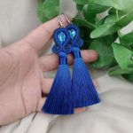 Kolczyki boho chwosty frędzle niebieskie long - niebieskie