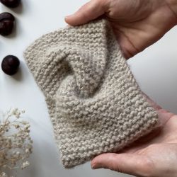 Opaska na głowę typu twist, z wełny alpaki, beżowa